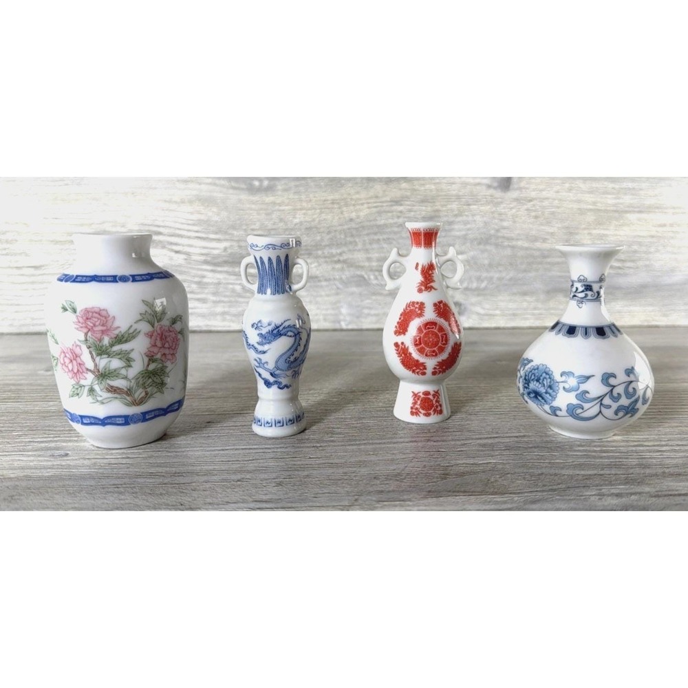 4 Franklin Mint Treasures Of The Imperial Dynasties Miniature Vases 1980 Mini